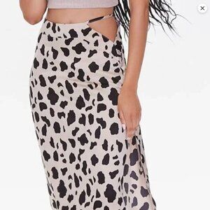 ALTEREDREAMS Cutout Cow Print Midi Skirt - Tan / Black